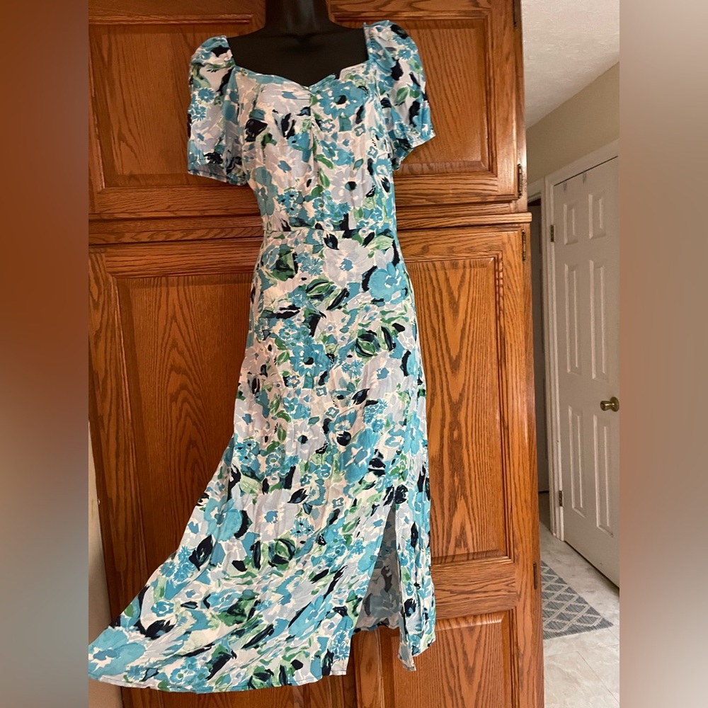 LOFT Blue Floral Midi Dress